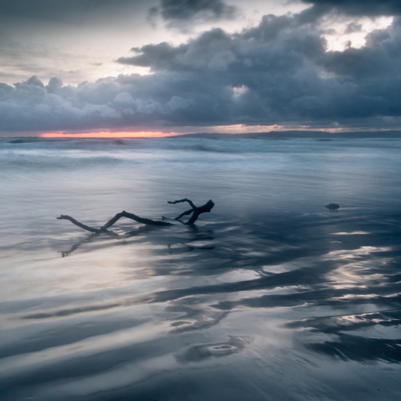 Reaching the beach just in time for the last glow on the water.